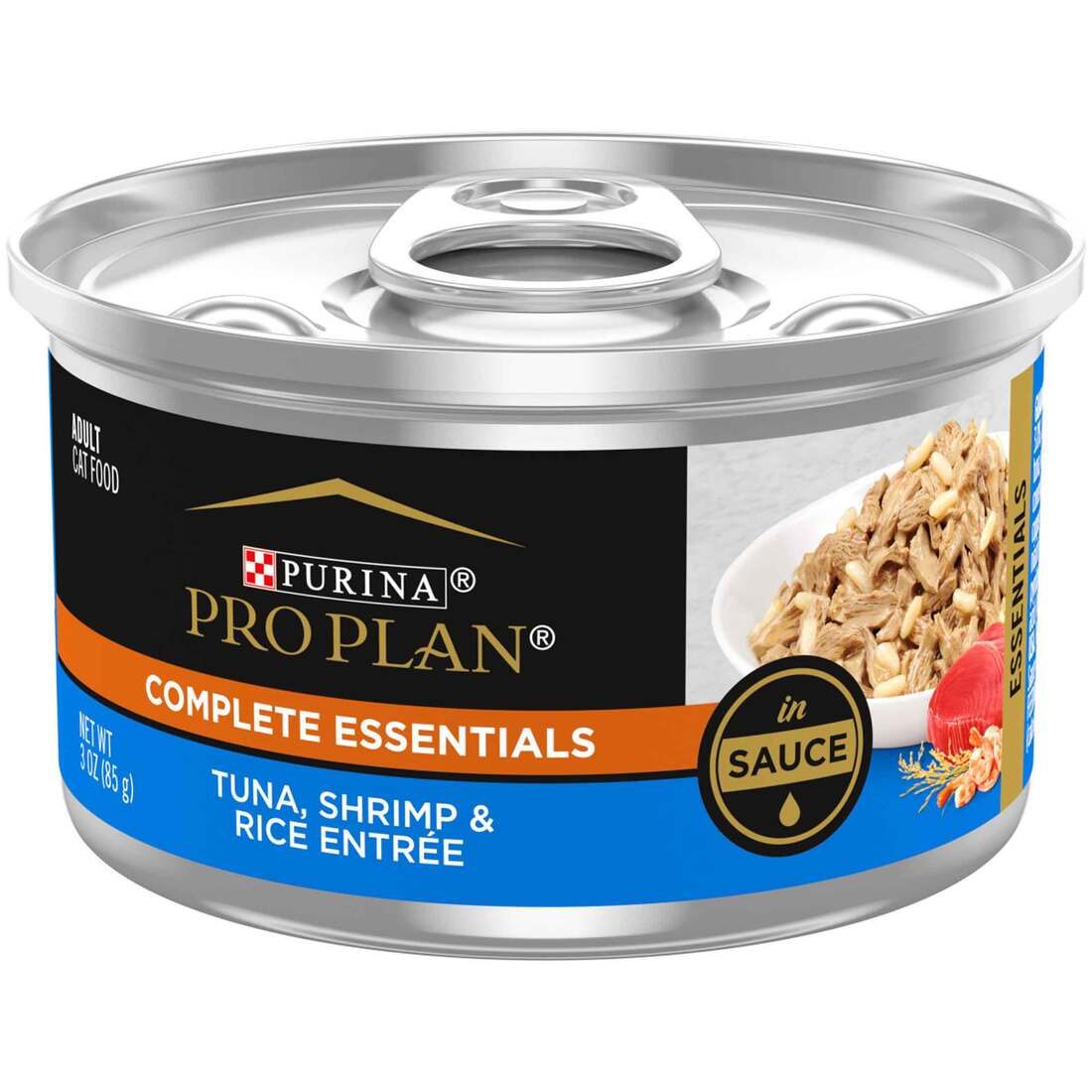 Purina Pro Plan COMPLETE ESSENTIALS Wet Cat Food, Tuna, Shrimp & Rice Entree in Sauce, 3 Ounces