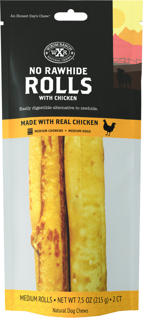 Wixom Ranch Natural Chews No Rawhide Rolls With Chicken, Medium, 2 Count