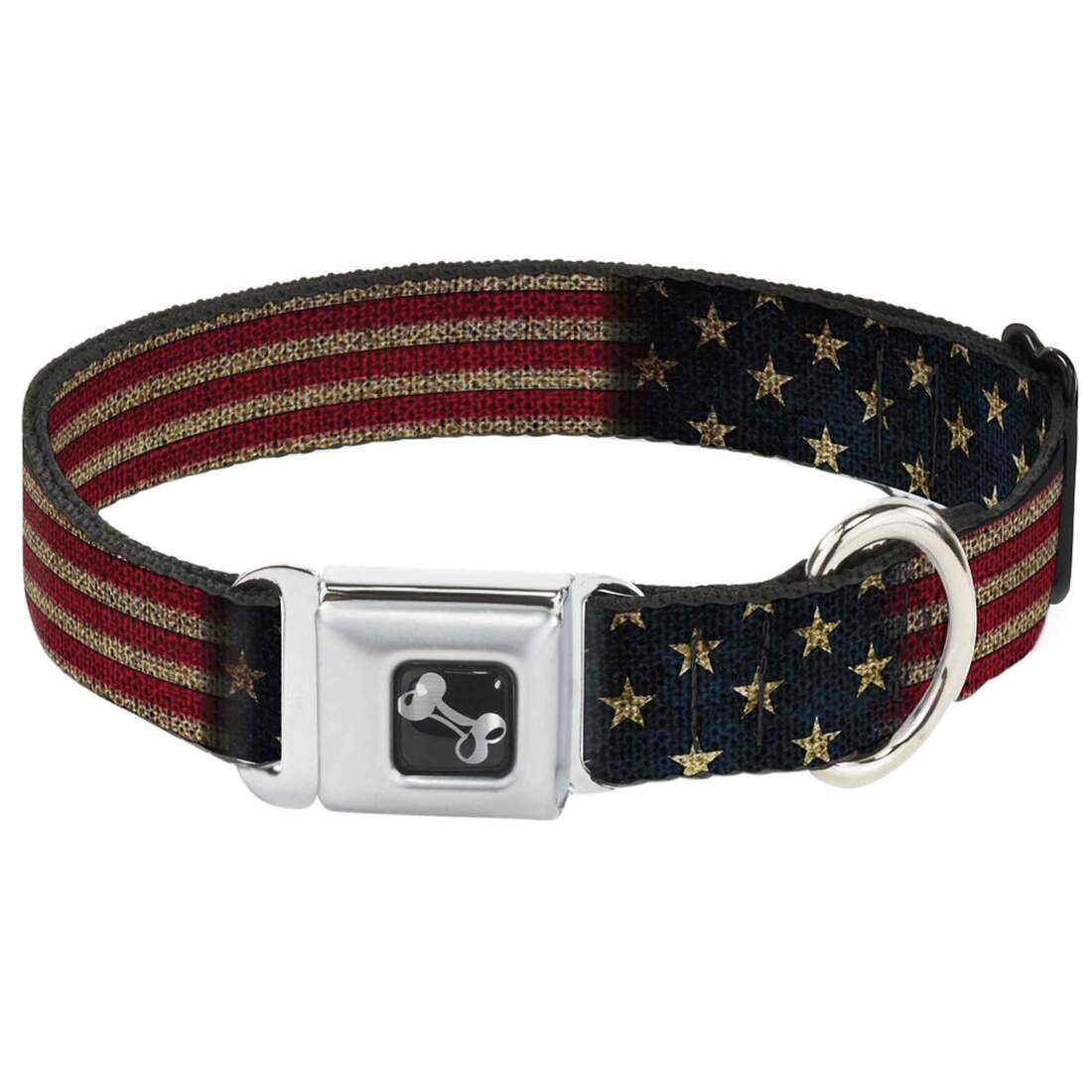 Buckle-Down Seatbelt Buckle Dog Collar - Vintage US Flag Stretch - Image 3