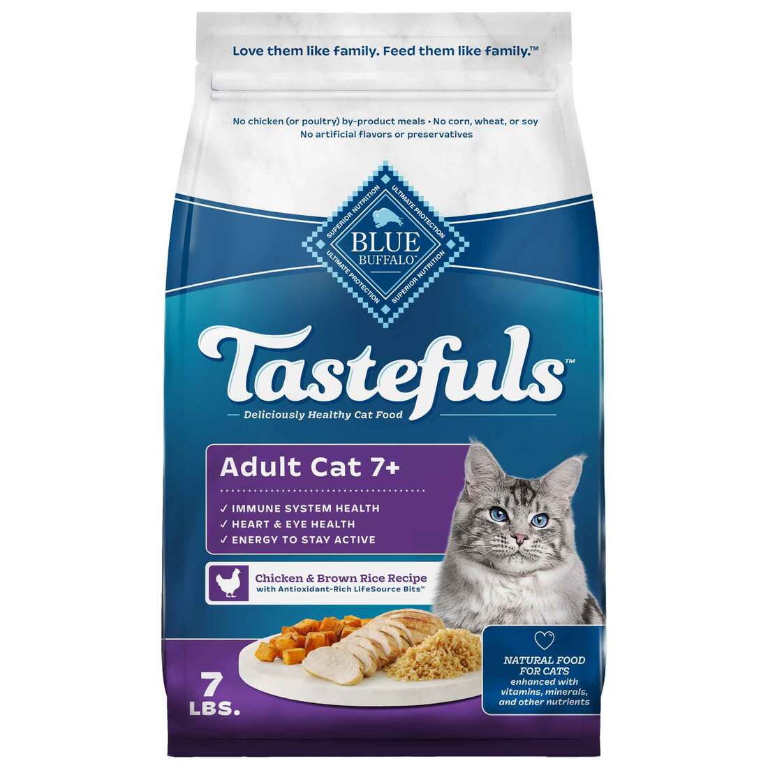 Blue Buffalo Tastefuls Senior Natural Dry Cat Food, Chicken & Brown Rice Recipe, 7 Pounds