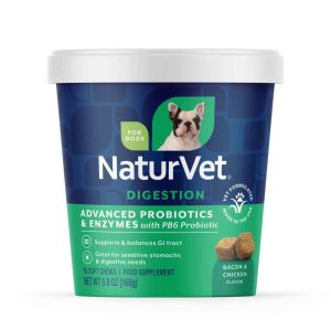 NaturVet Advanced Probiotics & Enzymes Supplement, Hickory Smoked Bacon Flavor, 70 Soft Chews
