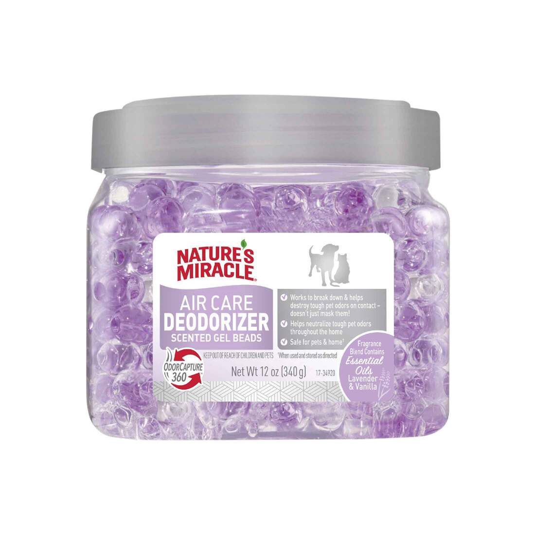 Nature's Miracle Air Care Deodorizer Scented Gel Beads Lavender & Vanilla Scent, 12 Ounces