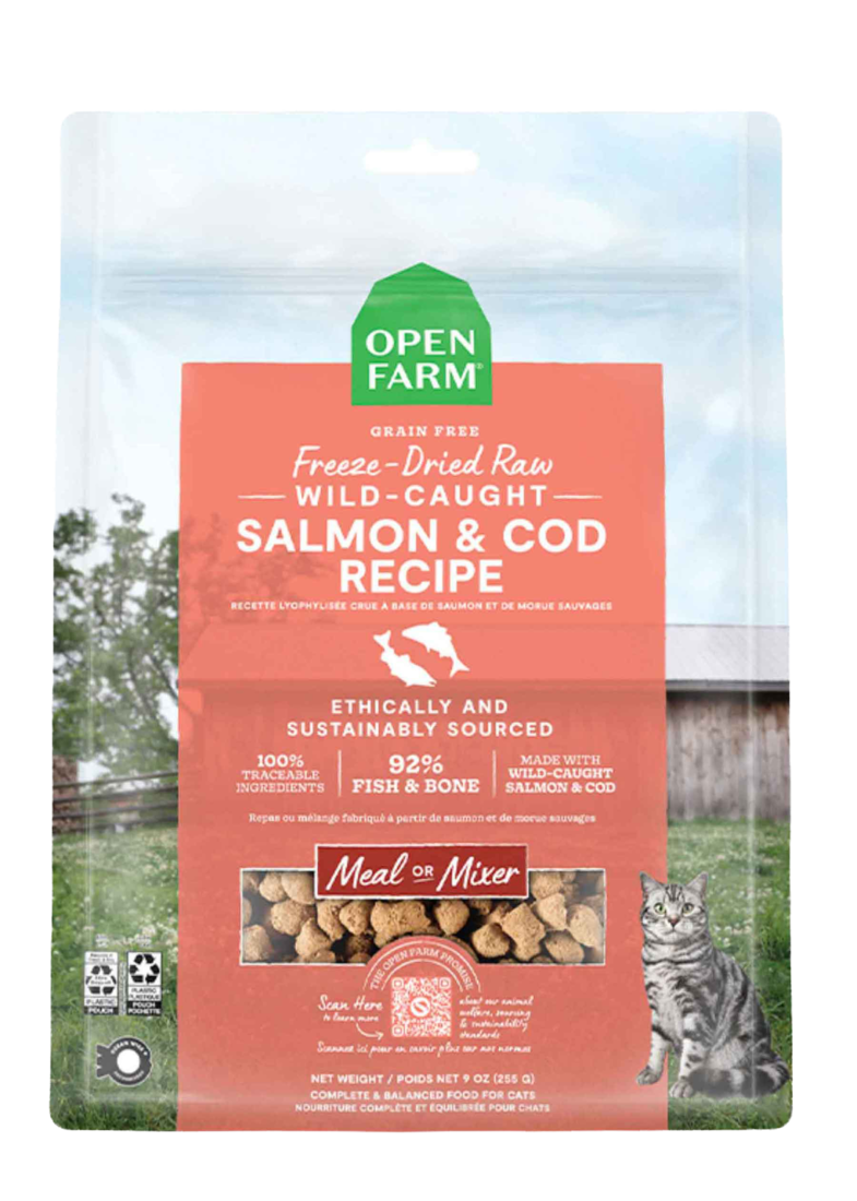 Open Farm Grain Free Freeze Dried Raw Wild Caught Salmon & Cod Recipe Cat Food, 3.5 Ounces