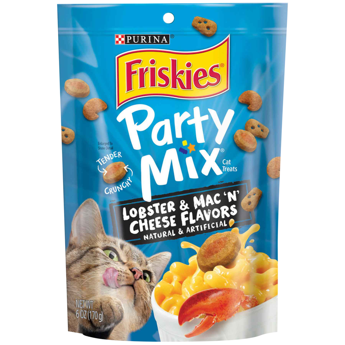 Purina Friskies Cat Treats, Party Mix Lobster & Mac 'N' Cheese Flavors - 6 Ounce Pouch