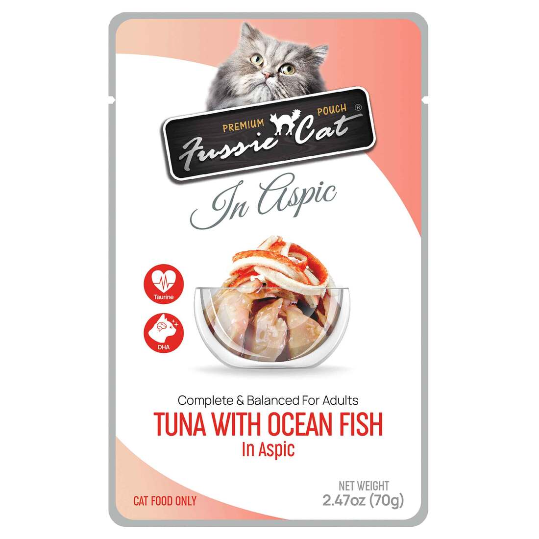 Fussie Cat Wet Cat Food, Premium Tuna/Ocean Fish In Aspic Pouch, 2.47 Ounces