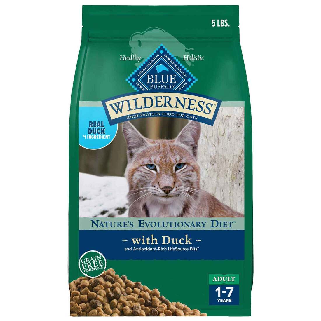 Blue Buffalo Wilderness Grain-Free Adult Natural Dry Cat Food, Duck, 5 Pounds