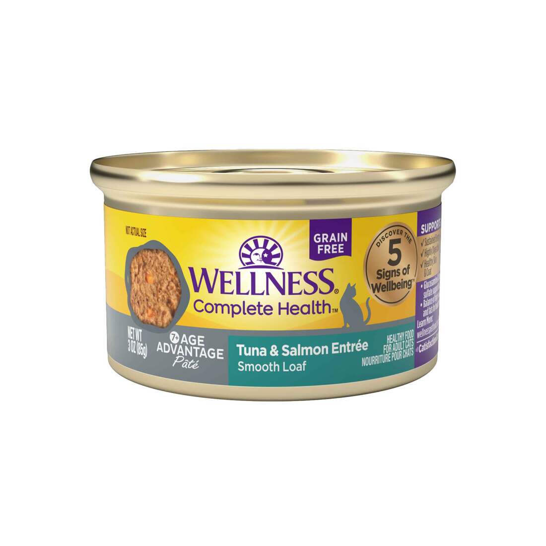 Wellness Complete Health Grain Free Senior Pate Natural Wet Cat Food, Tuna & Salmon Age Advantage, 3
