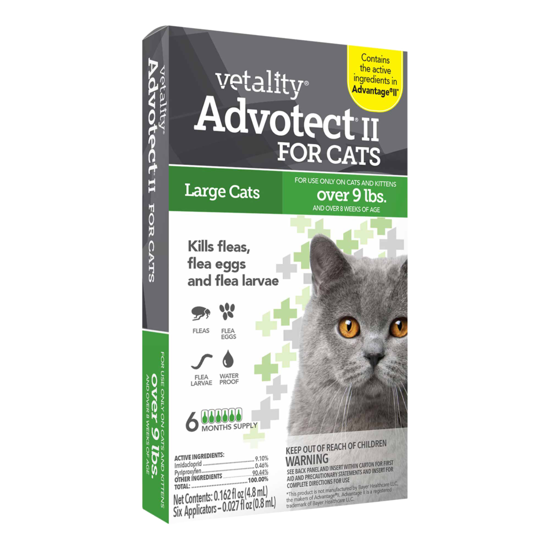 Vetality Advotect II for Cats- Larger Than 9 Pounds, 6 Doses