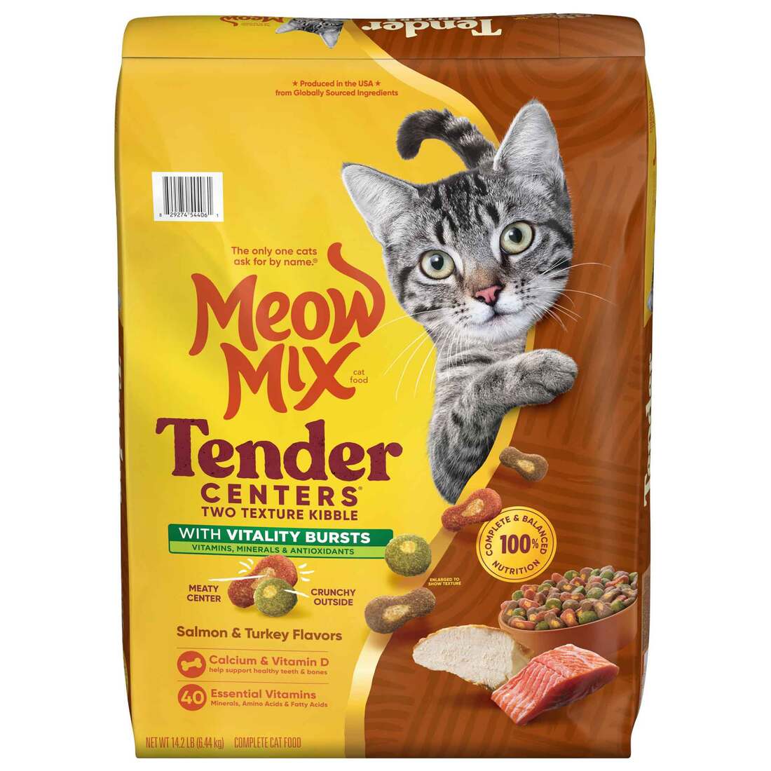 Meow Mix Tender Centers With Vitality Bursts Dry Cat Food, Salmon & Turkey Flavor, 14.2 Pound Bag