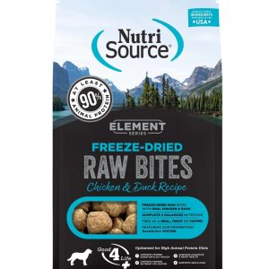 NutriSource Freeze Dried Dry Dog Food, Element Raw Bites Chicken and Duck, 10 Ounces