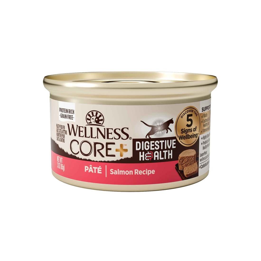 Wellness CORE+ Digestive Health Natural Grain Free Pate Adult Wet Cat Food, Salmon, 3 Ounces