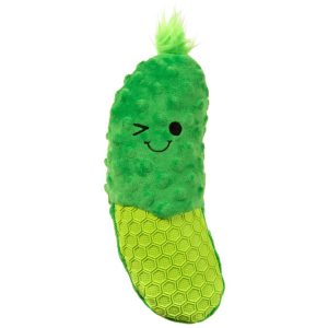 goDog Tough N Texture Dillbert Pickle Squeaky Plush Dog Toy, Green, Large