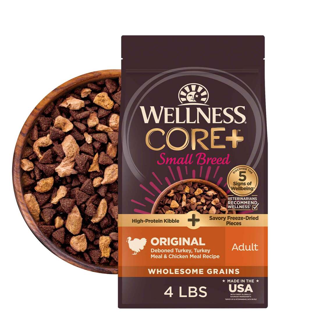 Wellness CORE+ Small Breed Natural Dry Dog Food with Freeze Dried Pieces, Original Deboned Turkey, T