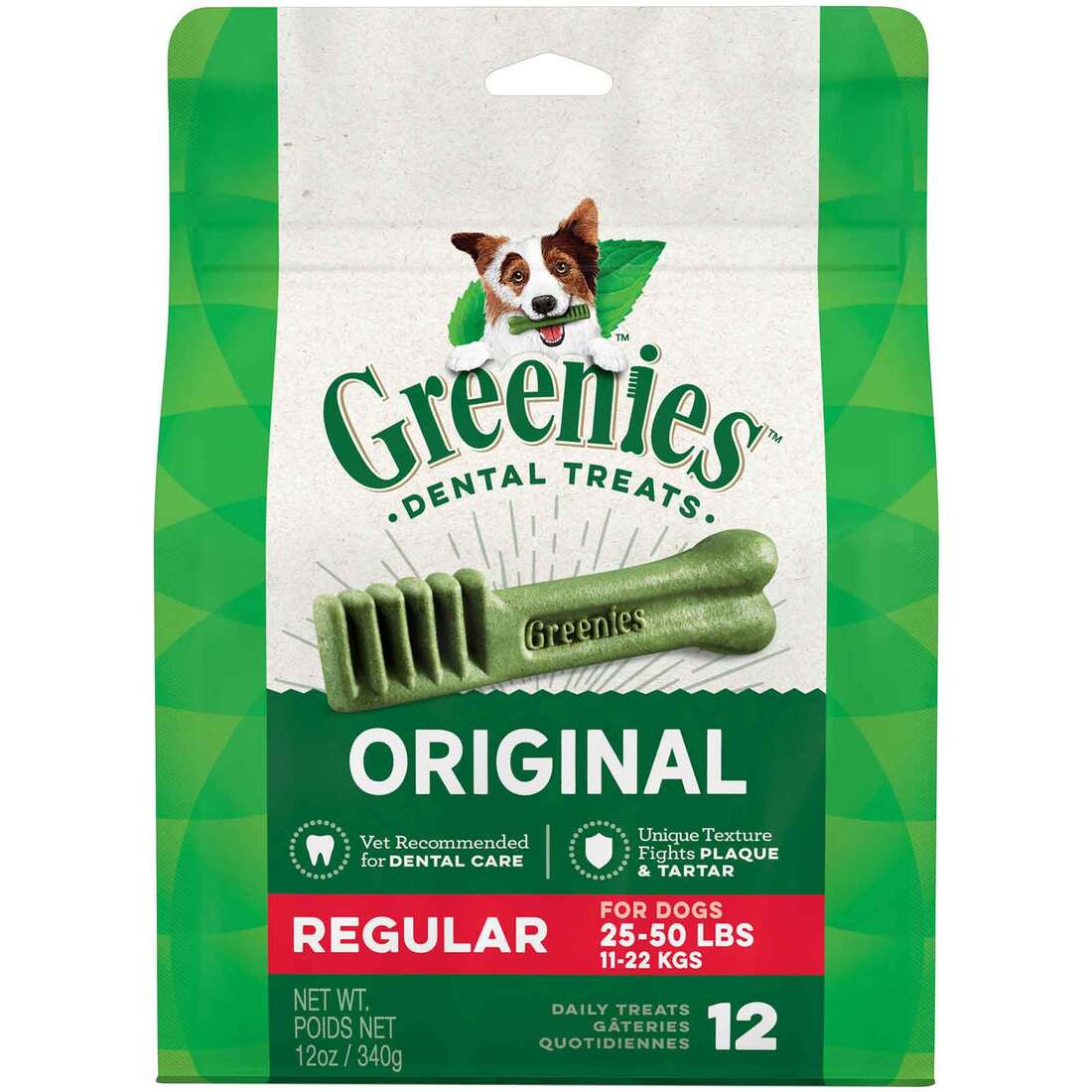 GREENIES Original Regular Natural Dental Care Dog Treats, 12 Ounce Pack (12 Treats)
