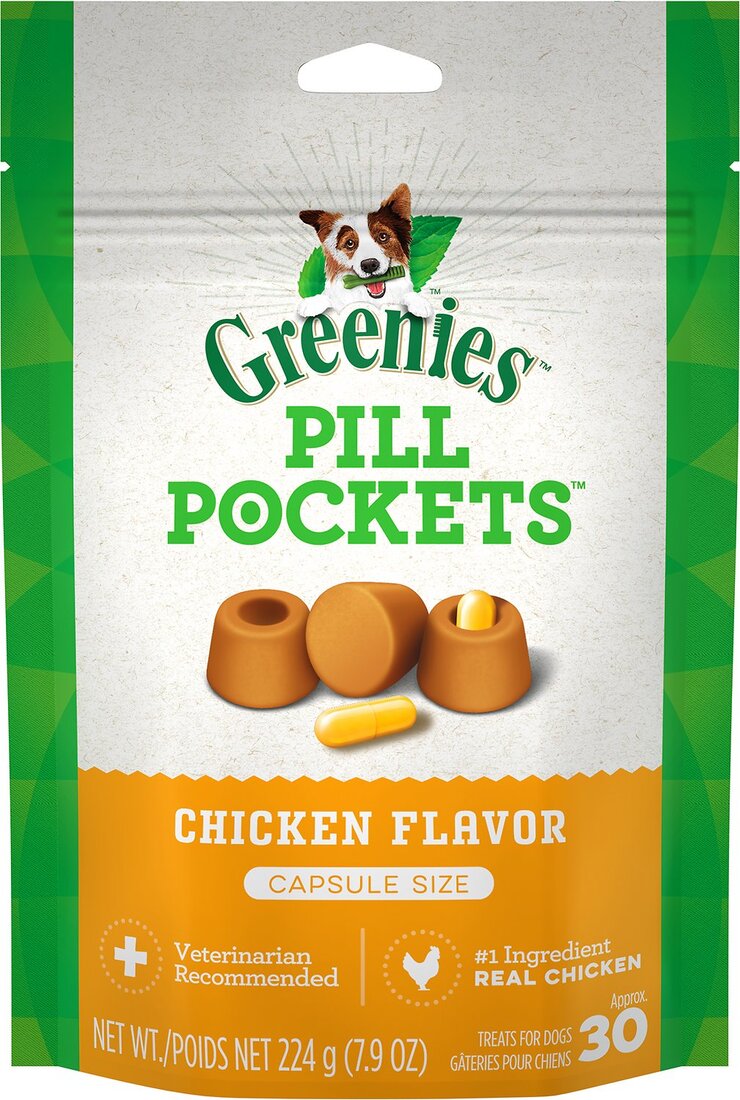 GREENIES PILL POCKETS Capsule Size Natural Dog Treats with Chicken Flavor, 7.9 Ounce Pack (30 Treats