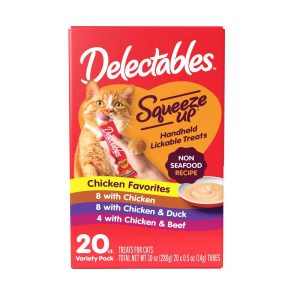 Hartz Delectables Squeeze Ups Lickable Cat Treats Variety Pack, Non Seafood Chicken, Duck & Beef, 20