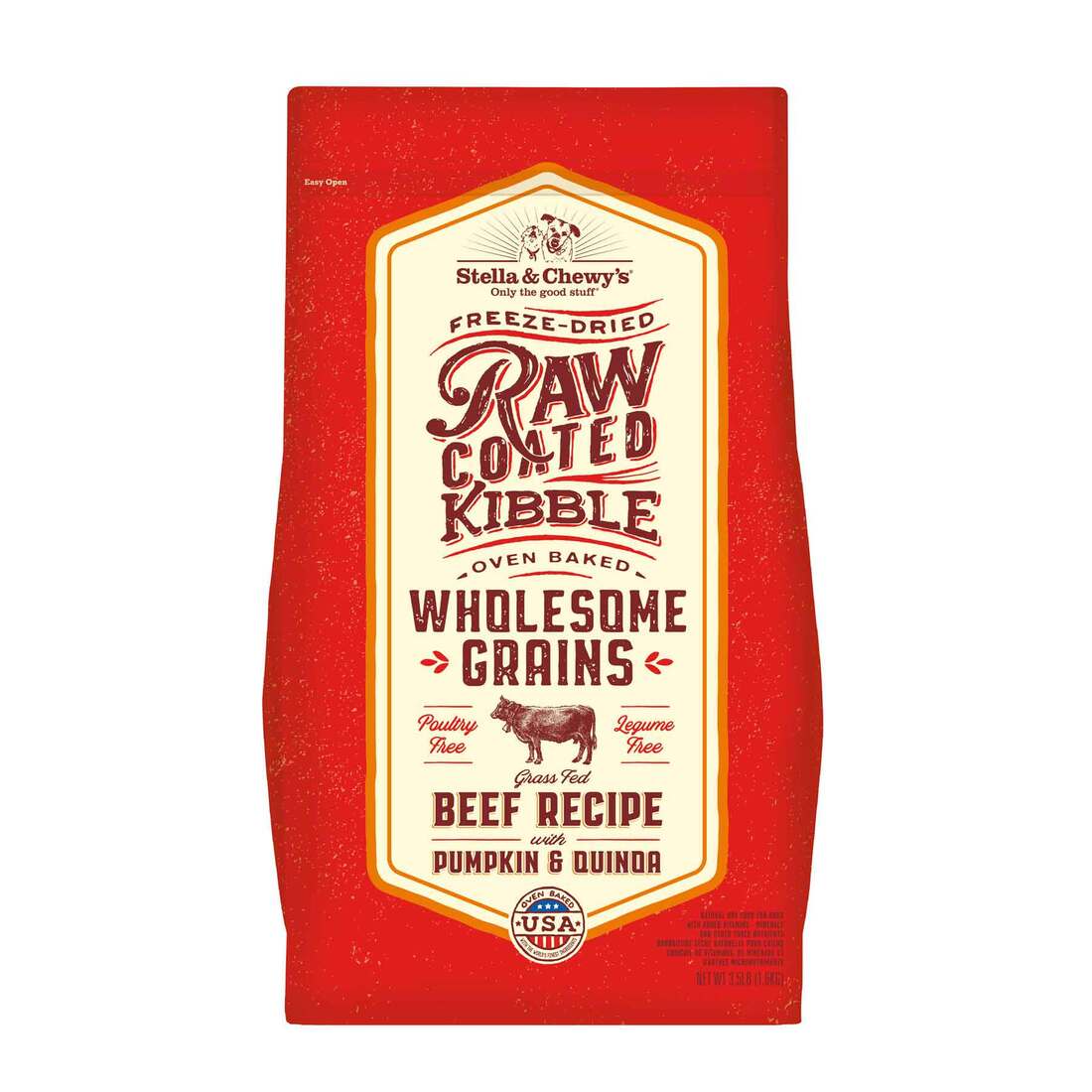 Stella & Chewy's Dog Raw Coated Kibble With Wholesome Grains, Grass-Fed Beef, 22 Pounds