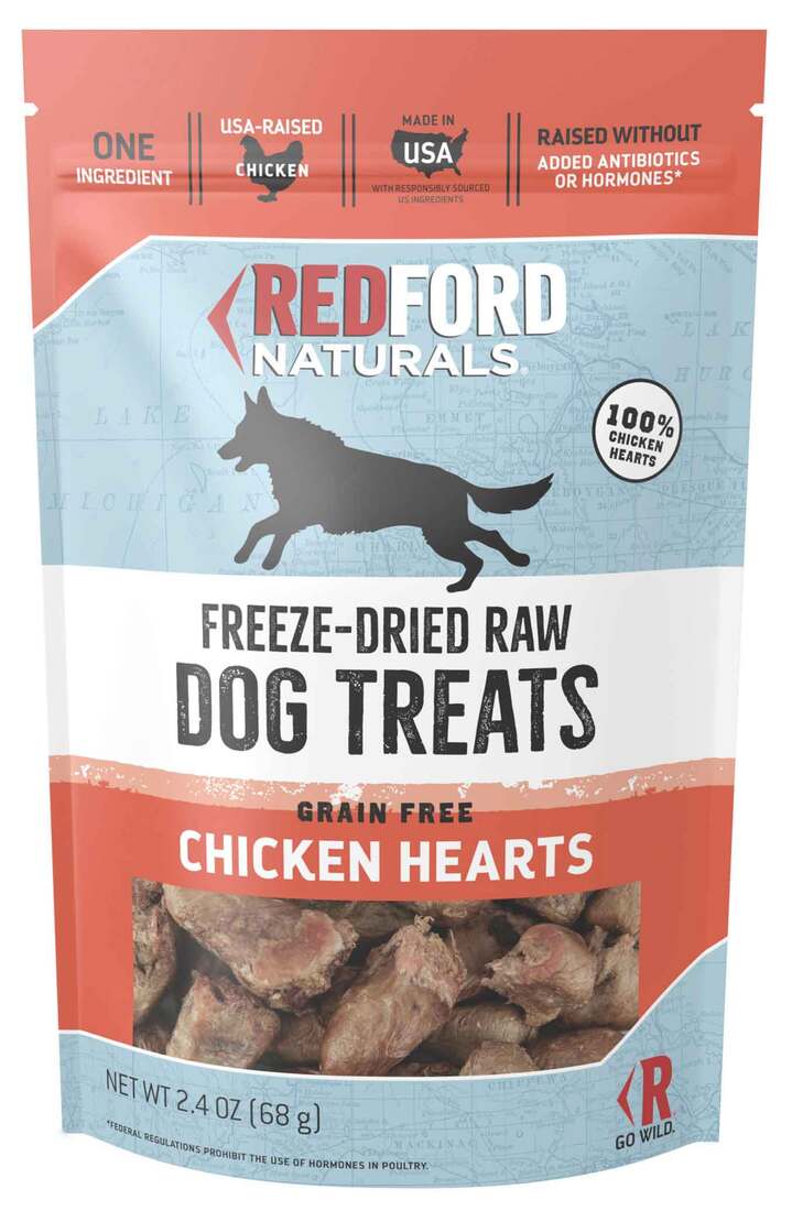 Redford Naturals Freeze-Dried Raw Grain Free Dog Treats, Chicken Hearts