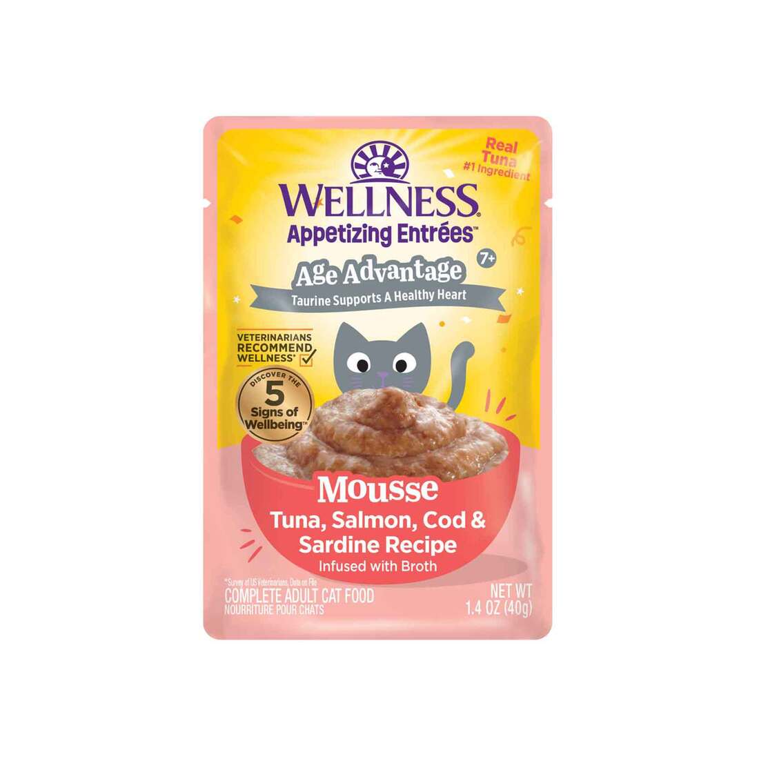 Wellness Appetizing Entrées Age Advantage Mousse Grain Free Wet Cat Food, Tuna, Salmon, Cod & Sardin