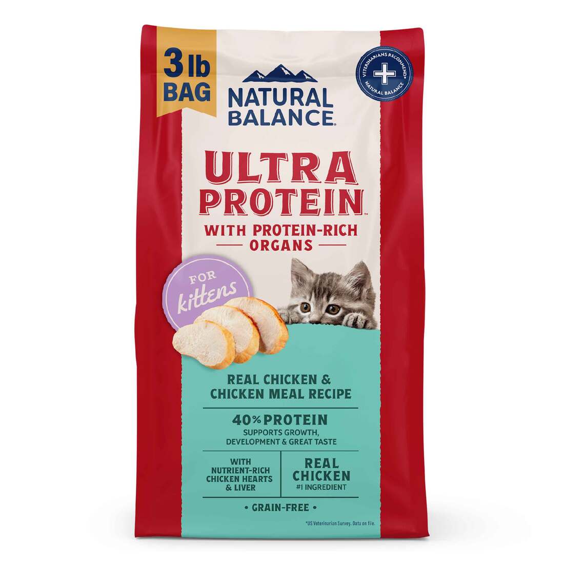 Natural Balance Ultra Protein Kitten Dry Cat Food, Real Chicken & Chicken Meal Recipe, 3 Pounds
