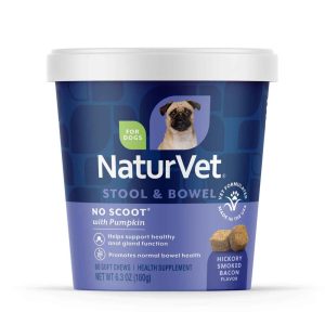 NaturVet No Scoot Stool & Bowel Supplement for Dogs, Hickory Smoked Bacon Flavor, 60 Count