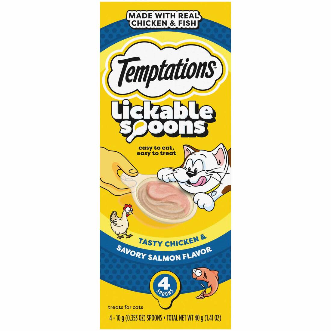 Temptations Lickable Spoons Cat Treat Tasty Chicken and Savory Salmon, 4 Count