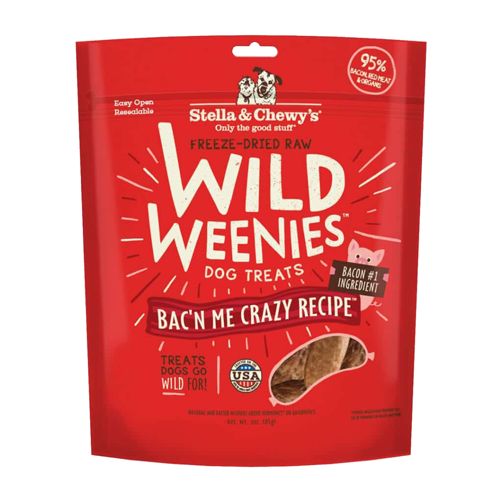 Stella & Chewy's Wild Weenies Bac'n Me Crazy Recipe Freeze-Dried Raw Dog Treats, 3 Ounces
