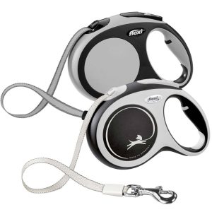 Flexi New Comfort Retractable Leash, Large, Tape, 16 Feet, Gray, Black