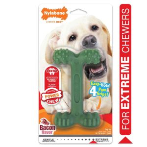 Nylabone Power Chew Easy-Hold Dental Chew Toy, Bacon Flavor, for Large Dogs up to 50 lbs