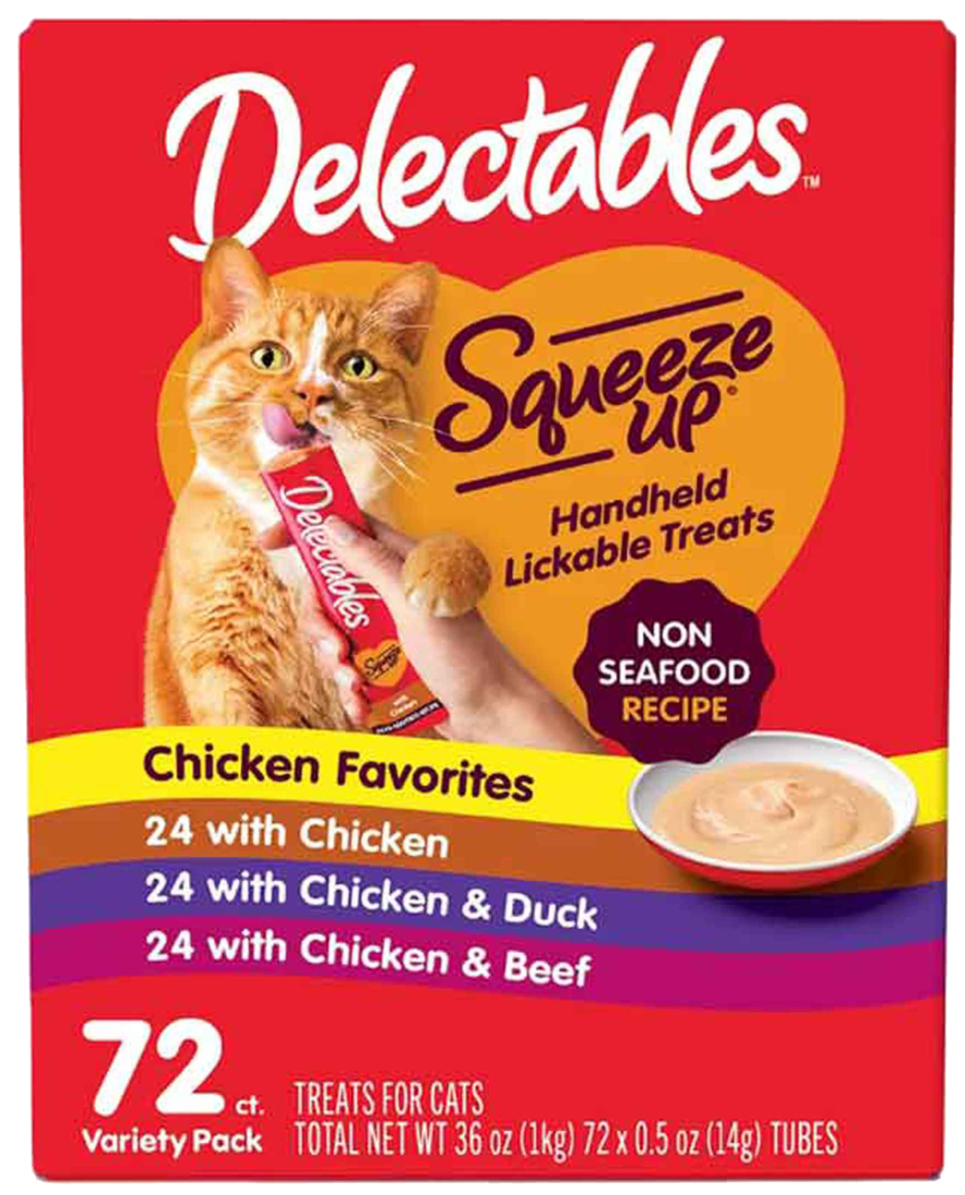 Hartz Delectables Squeeze Up Wet Cat Treat, Chicken Favorites Variety Pack, 72 Count, 36 Ounces