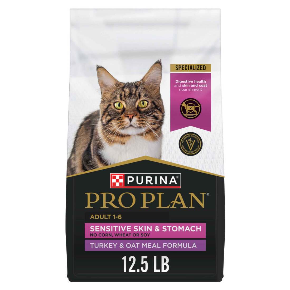 Purina Pro Plan Sensitive Skin and Stomach Natural Dry Cat Food, Turkey and Oat Meal Formula - 12.5