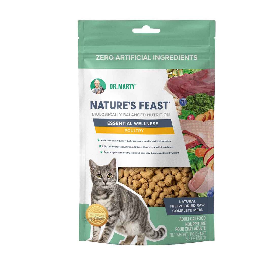 Dr Marty Nature's Feast Freeze Dried Cat Food, Essential Wellness Poultry, 5.5 Ounces