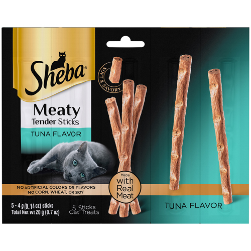 Sheba Meaty Tender Sticks Soft Cat Treats Tuna Flavor, (5) 0.14 Ounce Sticks