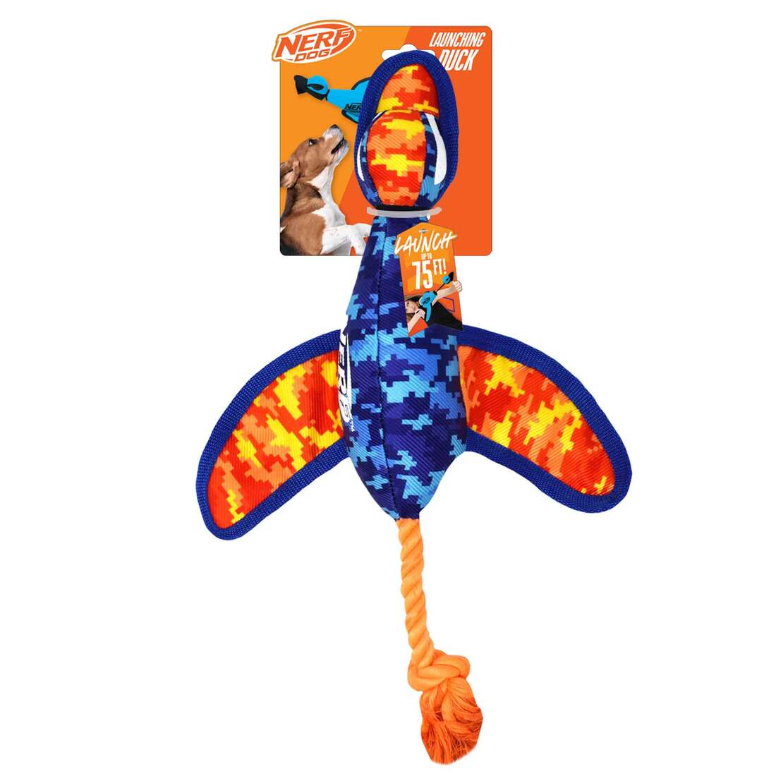 Nerf Launching Duck Dog Toy, Nylon, Orange and Blue, 16.5 Inches