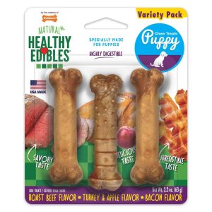 Nylabone Healthy Edibles Puppy Natural Long Lasting Dog Chew Treats, Bacon, X-Small/Petite, 3 Count