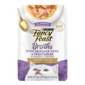 Purina Fancy Feast Lickable Senior Wet Cat Food Broth Topper Classic with Skipjack Tuna and Vegetabl