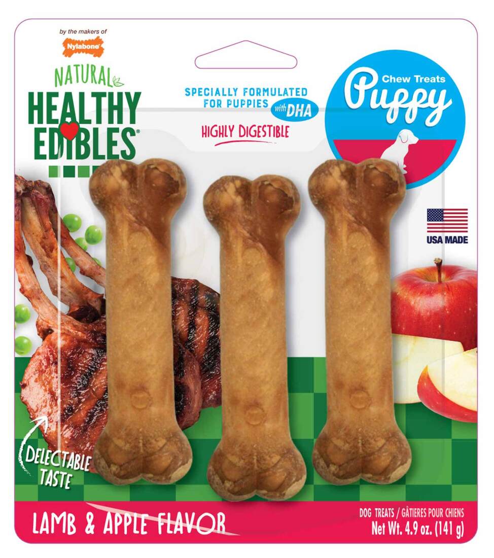 Nylabone Healthy Edibles Puppy Lamb & Apple Flavor Dog Bone Treat, 3 Count