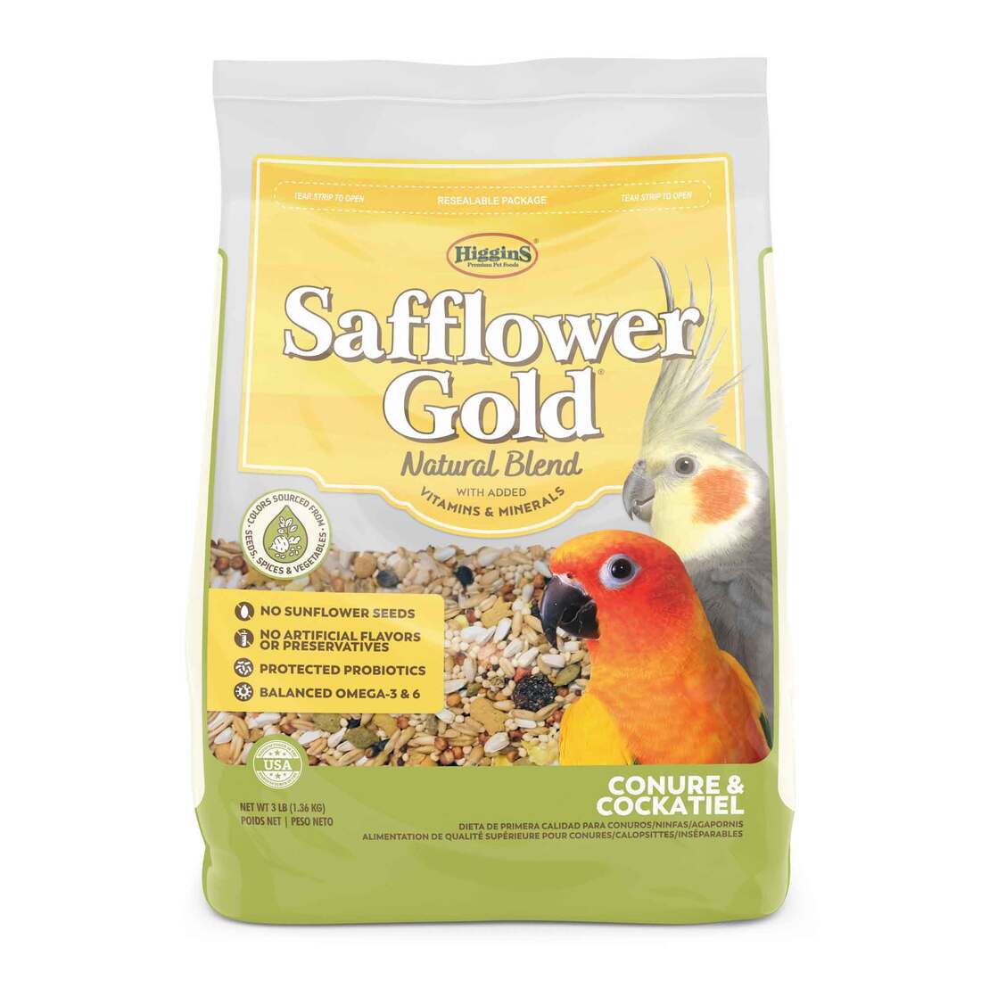 Higgins Safflower Gold Conure & Cockatiel Food, 3 Pounds