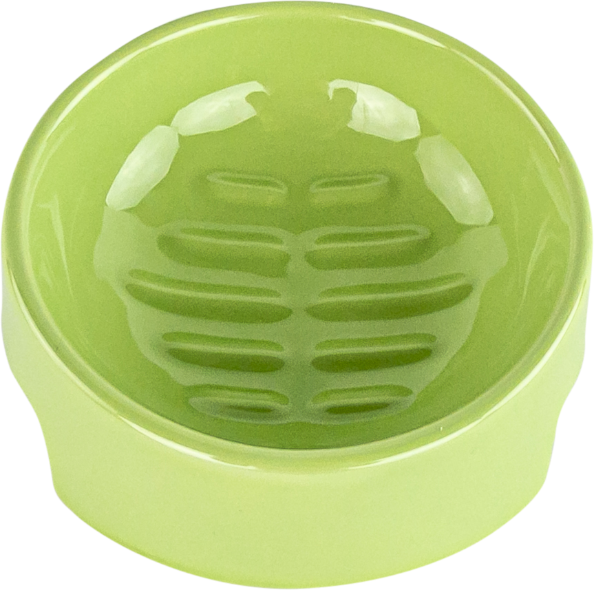 Play On Slanted Ceramic Cat Bowl, Green, 4.5 Ounces