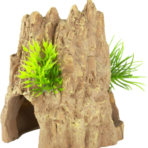 Fins First Aquarium Décor, Rock Hide with Plants