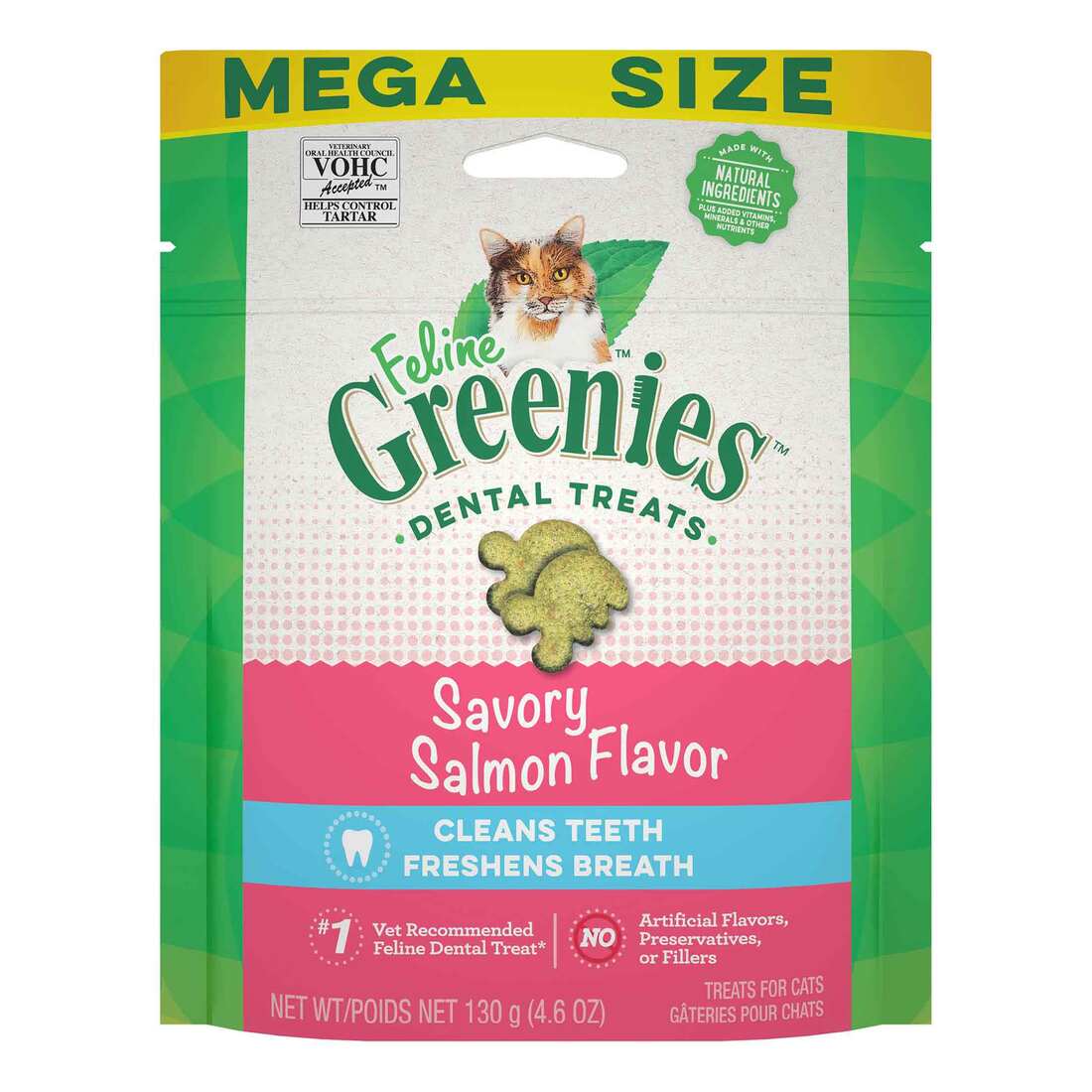 FELINE GREENIES Adult Natural Dental Care Cat Treats, Savory Salmon Flavor
