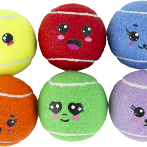 Play On Squeaky Face Tennis Balls Dog Toy, 6 Count