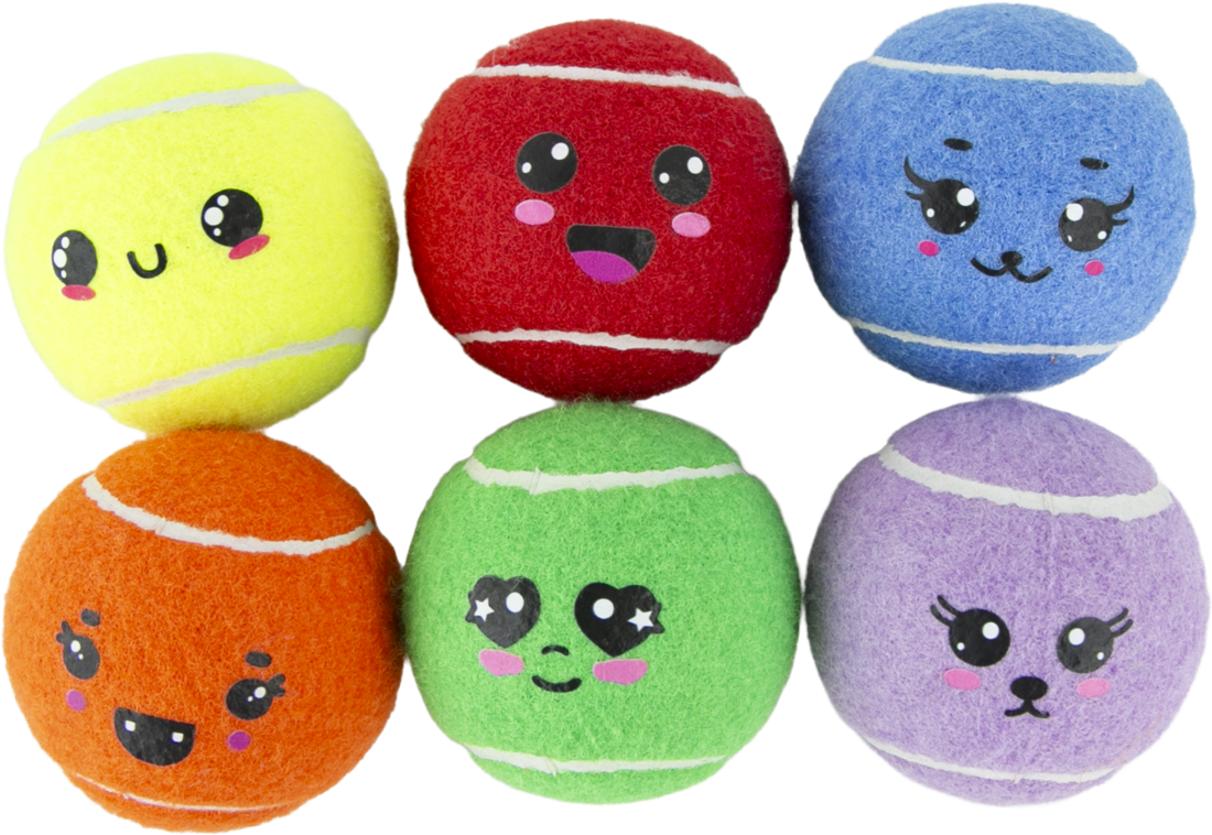 Play On Squeaky Face Tennis Balls Dog Toy, 6 Count