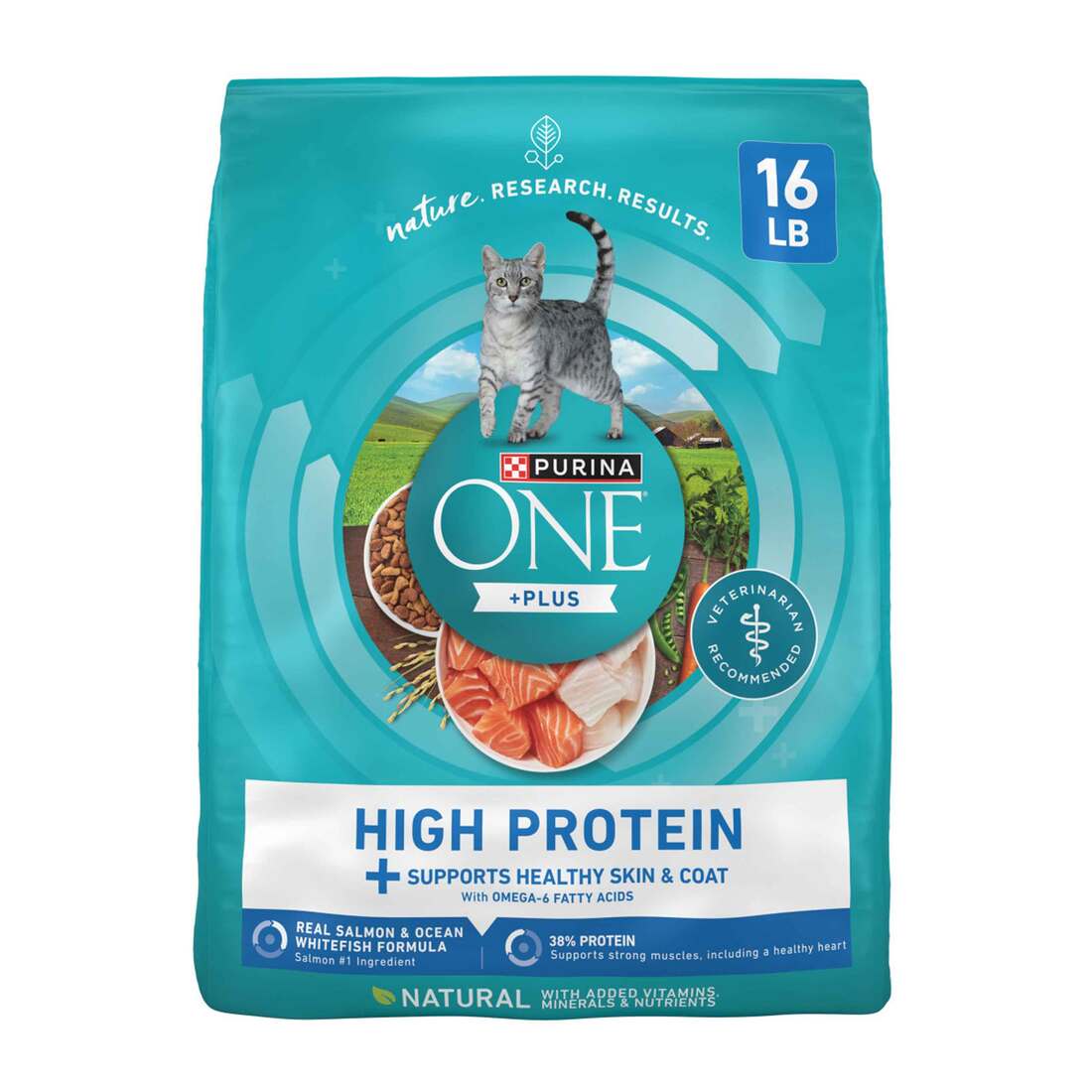 Purina ONE Plus High Protein Dry Cat Food, Salmon and Ocean Whitefish - 16 Pound Bag