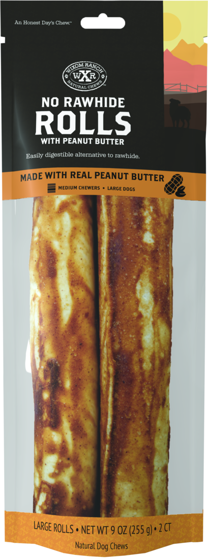 Wixom Ranch Natural Chews No Rawhide Rolls With Peanut Butter, Large, 2 Count