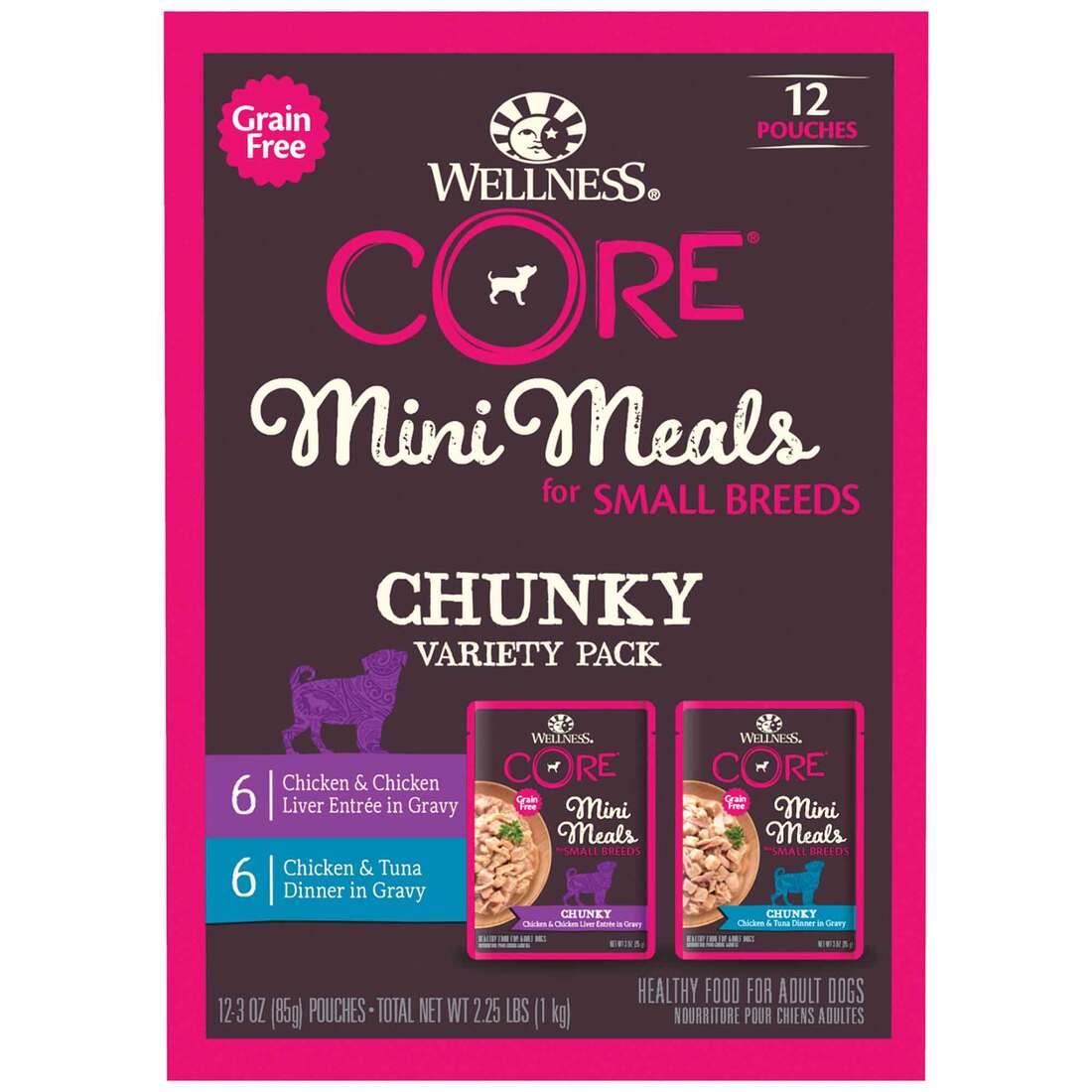 Wellness Core Grain Free Small Breed Mini Meals Chunky Variety Pack, 3 oz (Pack of 12)