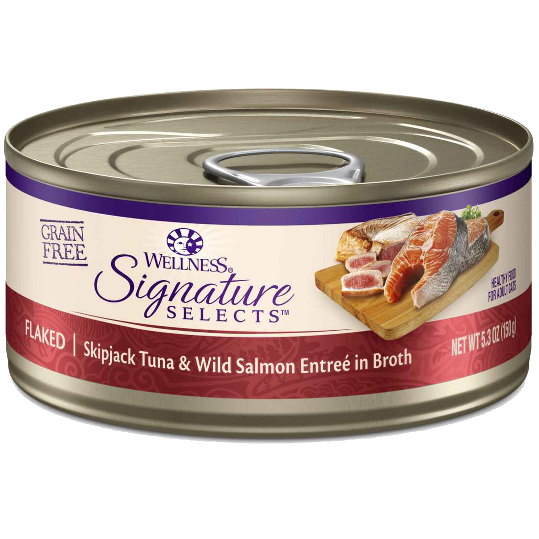 Wellness Signature Selects Natural Wet Cat Food, Grain Free Flaked Skipjack Tuna with Wild Salmon En