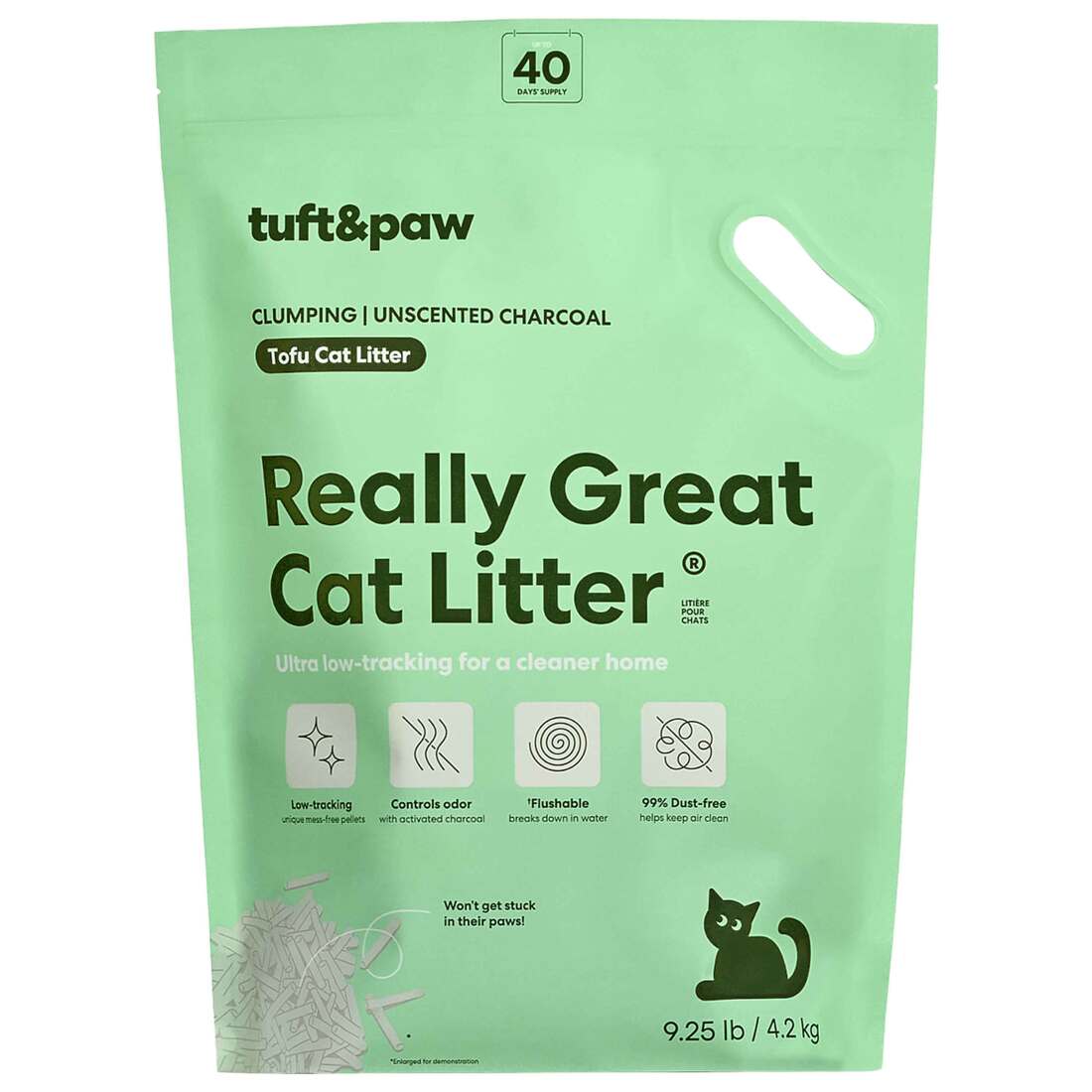 Tuft & Paw Really Great Cat Litter, Unscented - Low-Tracking Flushable Tofu Cat Litter, 9.25 Pounds