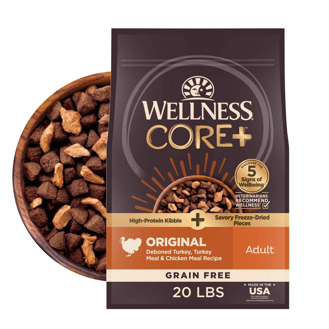 Wellness CORE RawRev Natural Grain Free Dry Dog Food, Original Turkey & Chicken with Freeze Dried Tu