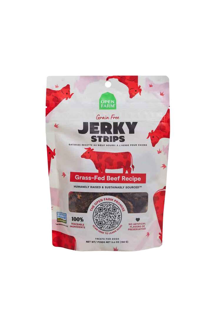 Open Farm Grain Free Jerky Strips Dog Chews, Grass-fed Beef, 5.6 Ounces